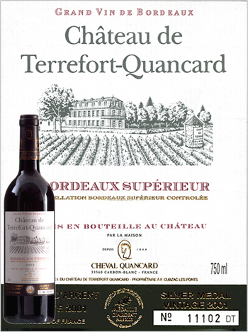 Vino Bordeaux CH. De Terrefort-Cheval Quancard 2008